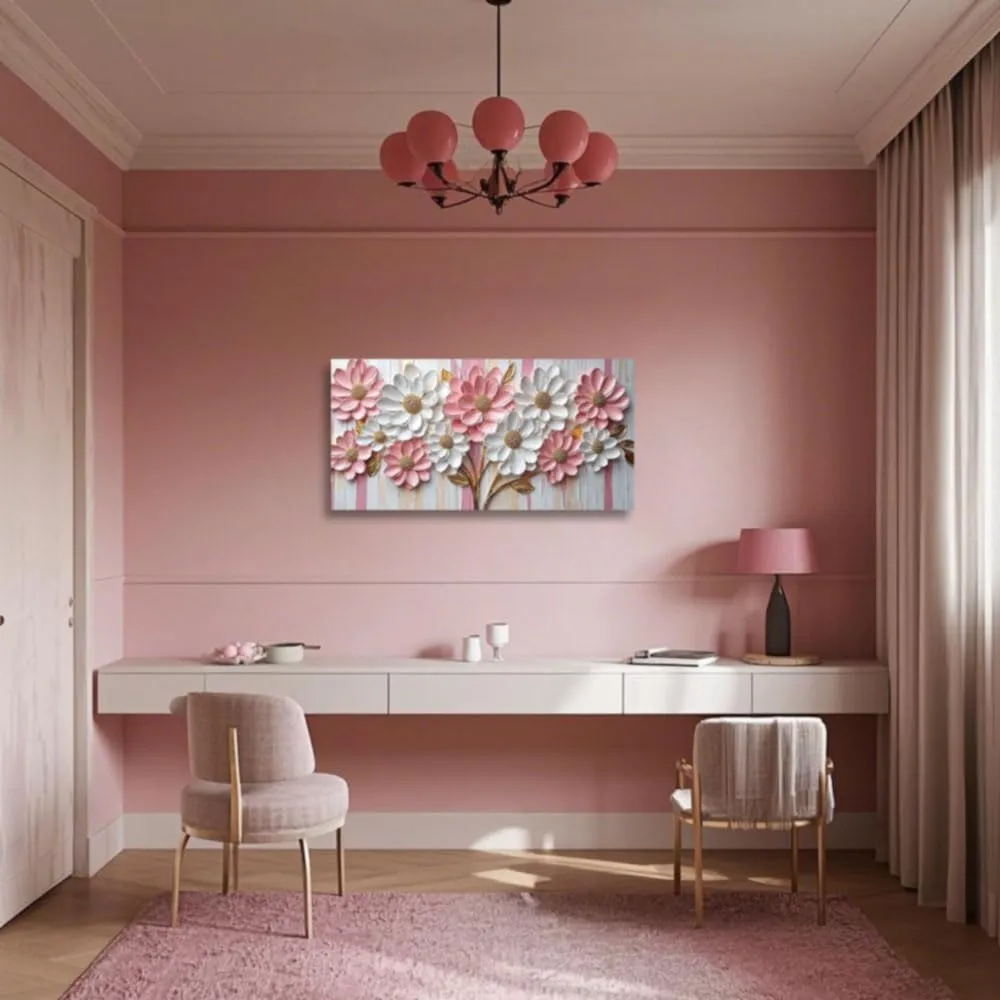 CGXLB Soft Pink Floral Wall Art White Blossom Painting Spring Botanical Canvas Picture Romantic Home Decor for Living room Bedroom Nursery Dining Room, 3pcs 20"x40"