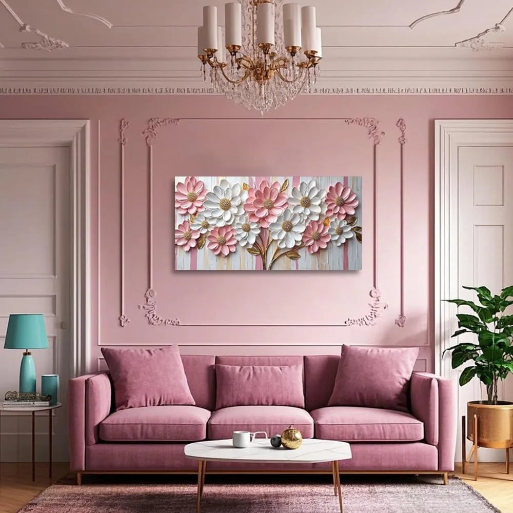 CGXLB Soft Pink Floral Wall Art White Blossom Painting Spring Botanical Canvas Picture Romantic Home Decor for Living room Bedroom Nursery Dining Room, 3pcs 20"x40"