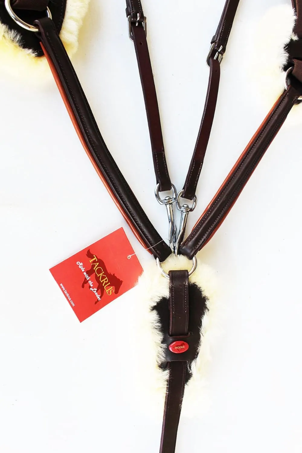 CHALLENGER Horse English Padded Leather 5-Point Raised Breastplate with Original Lamb Fur Padding 803933C