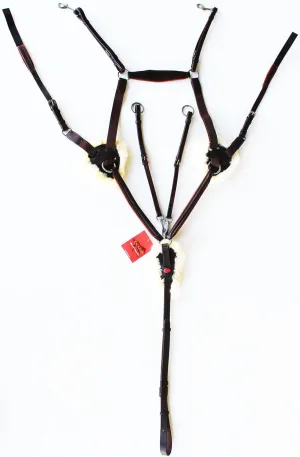 CHALLENGER Horse English Padded Leather 5-Point Raised Breastplate with Original Lamb Fur Padding 803933C