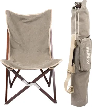 CHAMA Vaquero Chair & Travel Bag - Slate and Bone- Beautiful Outdoor Wood and Canvas Portable Folding Chair Ideal for Camping, Patios, Lawns, or Indoor Use - Supports 300 lbs