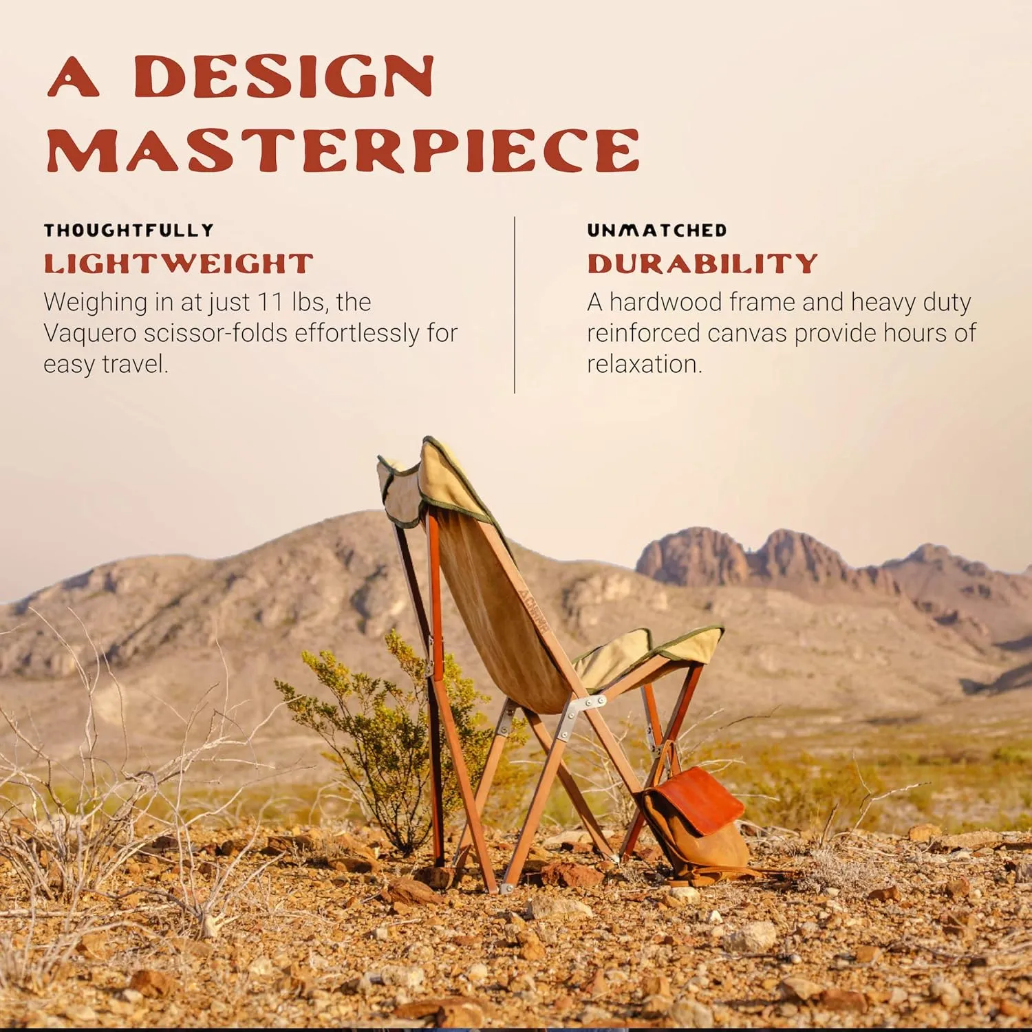 CHAMA Vaquero Chair & Travel Bag - Slate and Bone- Beautiful Outdoor Wood and Canvas Portable Folding Chair Ideal for Camping, Patios, Lawns, or Indoor Use - Supports 300 lbs