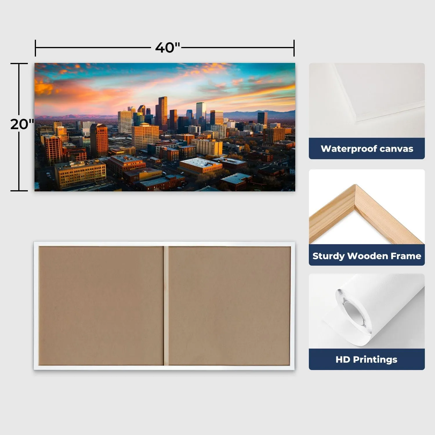 CHAUSSUREBAR Large Canvas Wall Art Alpine Glow Denver Sunrise Canvas Art Prints Pictures Wall Decor Living Room Wall Paintings for Bedroom Bathroom 20" x 40"