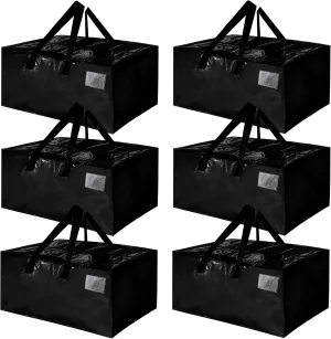 CHENGBAI BAG 6 Pack Black PP Woven Storage Bag, Heavy Duty Storage Bags with 24 Gallon volume, PP Woven Moving Bag with Zippers and Handles