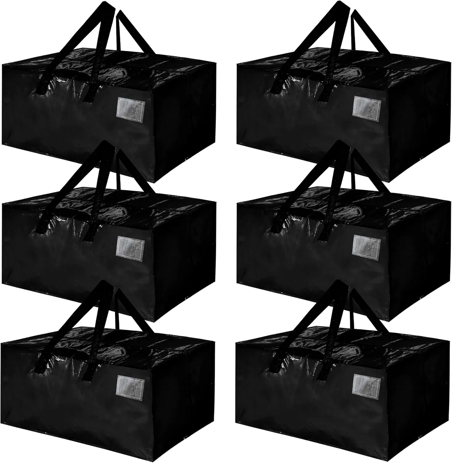 CHENGBAI BAG 6 Pack Black PP Woven Storage Bag, Heavy Duty Storage Bags with 24 Gallon volume, PP Woven Moving Bag with Zippers and Handles