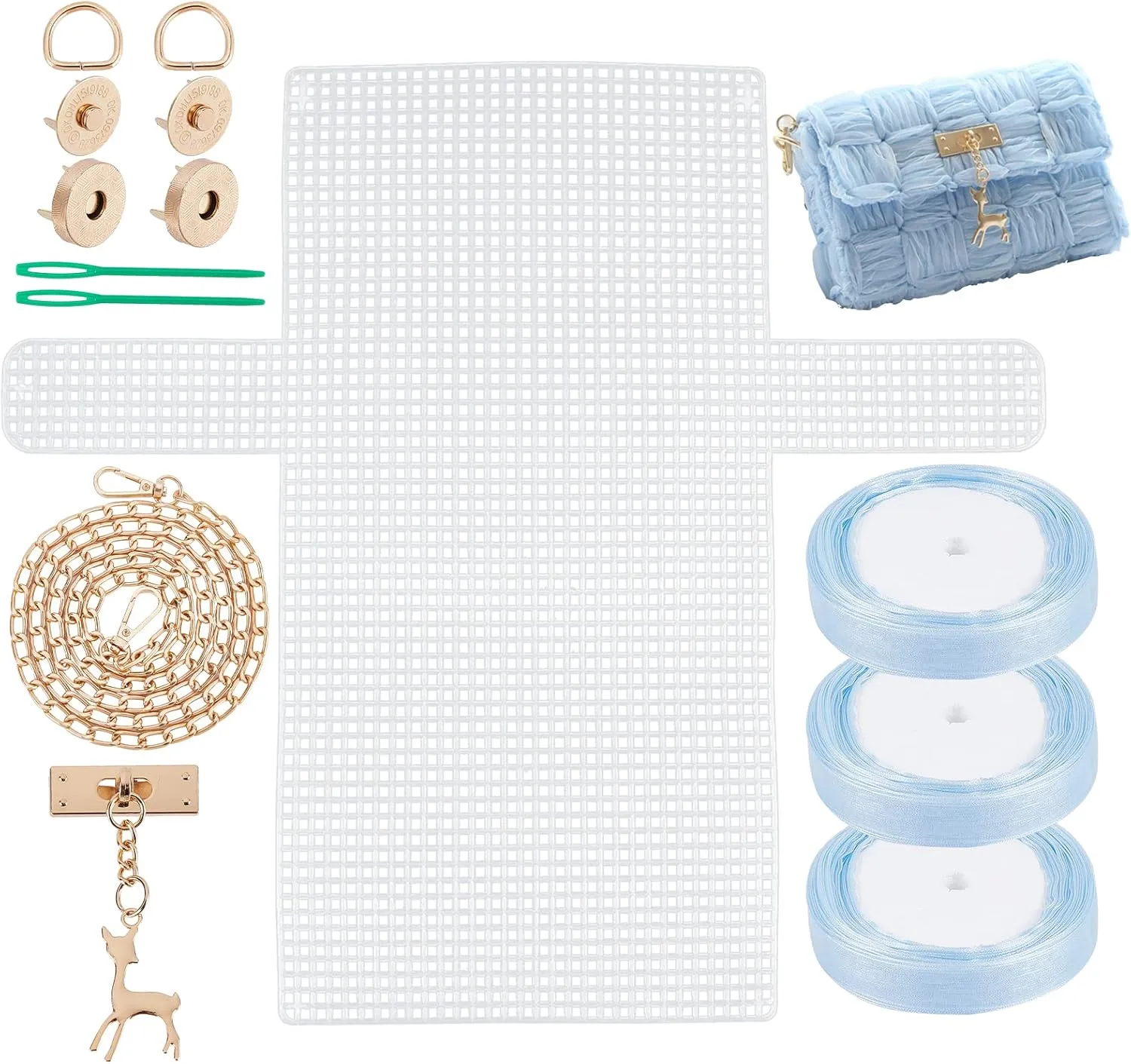 CHGCRAFT DIY Knitting Crochet Bags Kit Mesh Plastic Canvas Sheets Ribbon Set for DIY Craft Shoulder Bags Accessories Tool with Knitting Needle