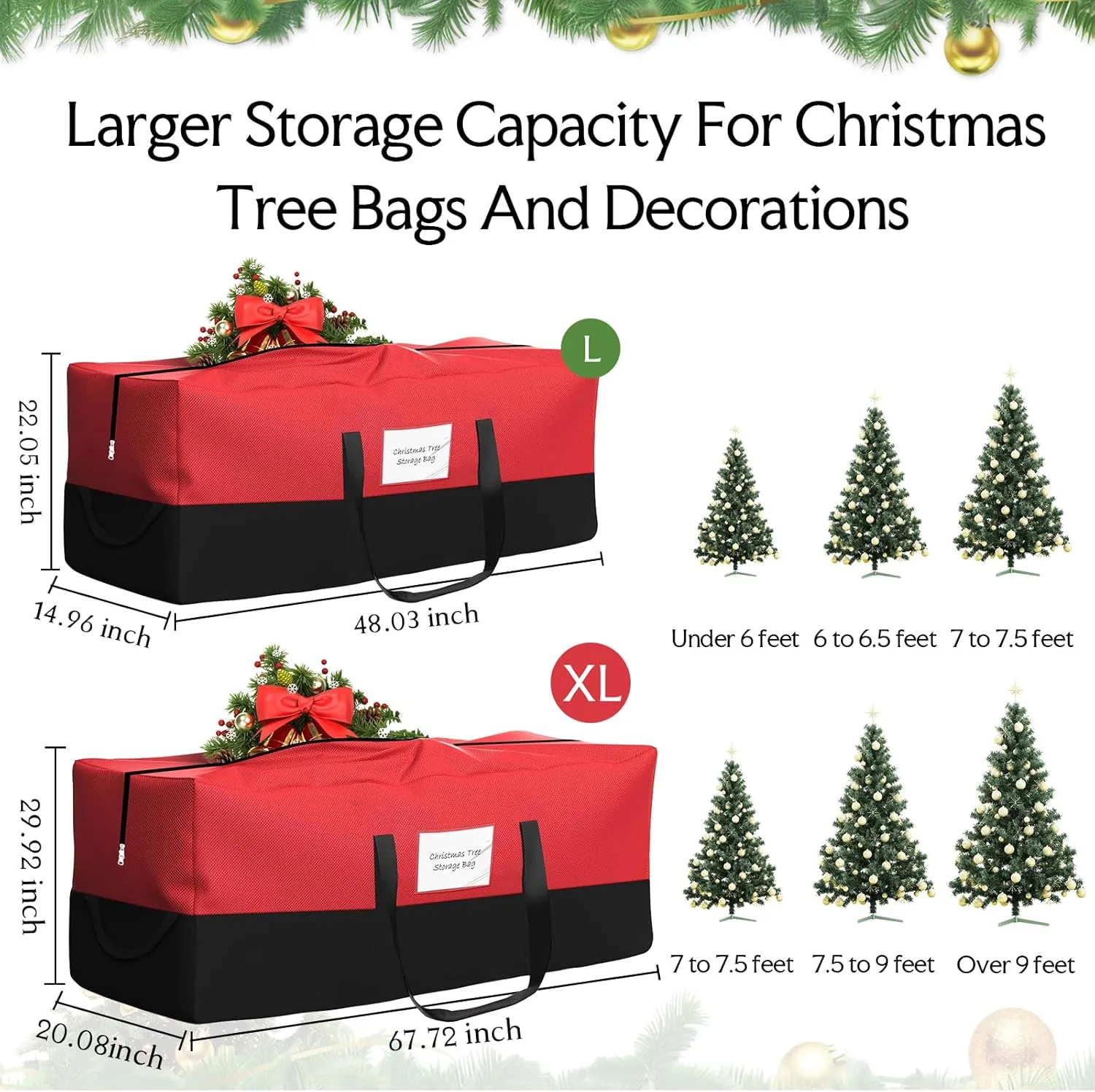 Christmas Tree Bag,Fits Up 8 Ft Tall Artificial Trees,600D Oxford Material,Heavy Duty Tree Bag,Dampproof Storage Bag with Durable Reinforced Handles & Dual Zipper&Transparent Pocket