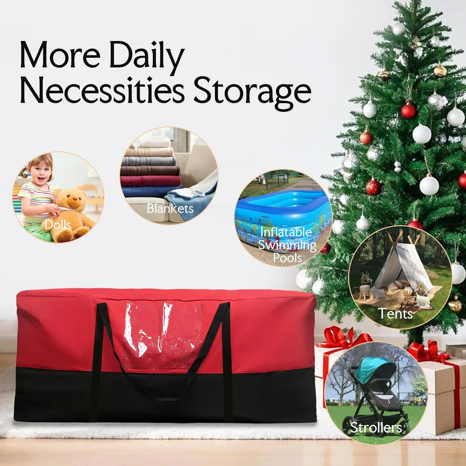 Christmas Tree Bag,Fits Up 8 Ft Tall Artificial Trees,600D Oxford Material,Heavy Duty Tree Bag,Dampproof Storage Bag with Durable Reinforced Handles & Dual Zipper&Transparent Pocket