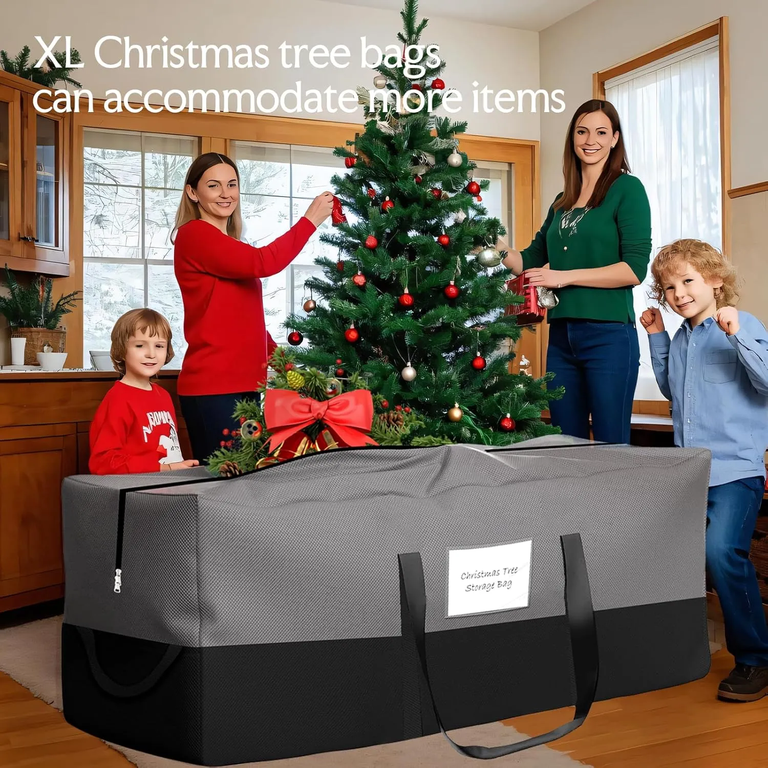 Christmas Tree Bag,Fits Up 8 Ft Tall Artificial Trees,600D Oxford Material,Heavy Duty Tree Bag,Dampproof Storage Bag with Durable Reinforced Handles & Dual Zipper&Transparent Pocket