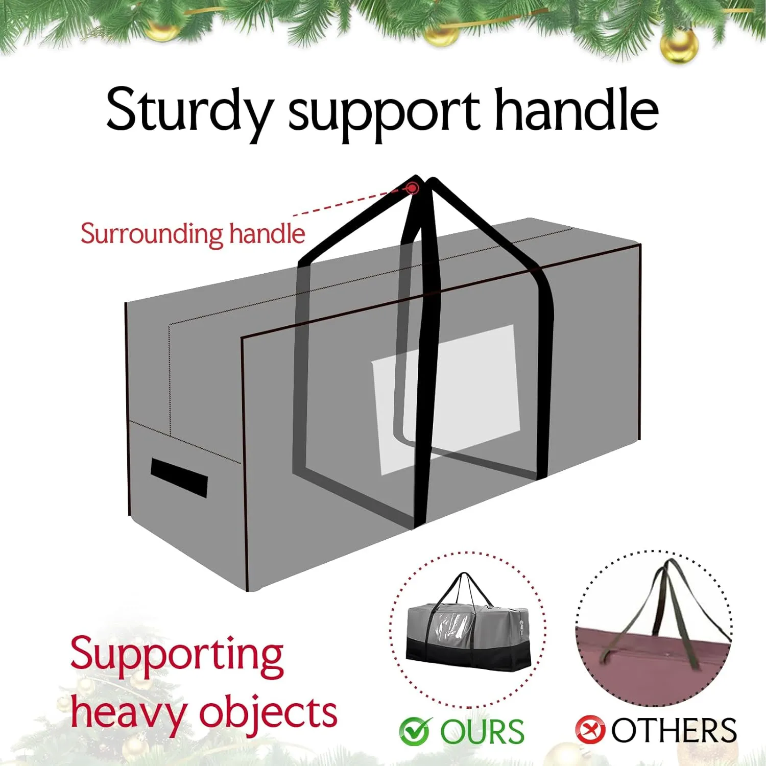 Christmas Tree Bag,Fits Up 8 Ft Tall Artificial Trees,600D Oxford Material,Heavy Duty Tree Bag,Dampproof Storage Bag with Durable Reinforced Handles & Dual Zipper&Transparent Pocket