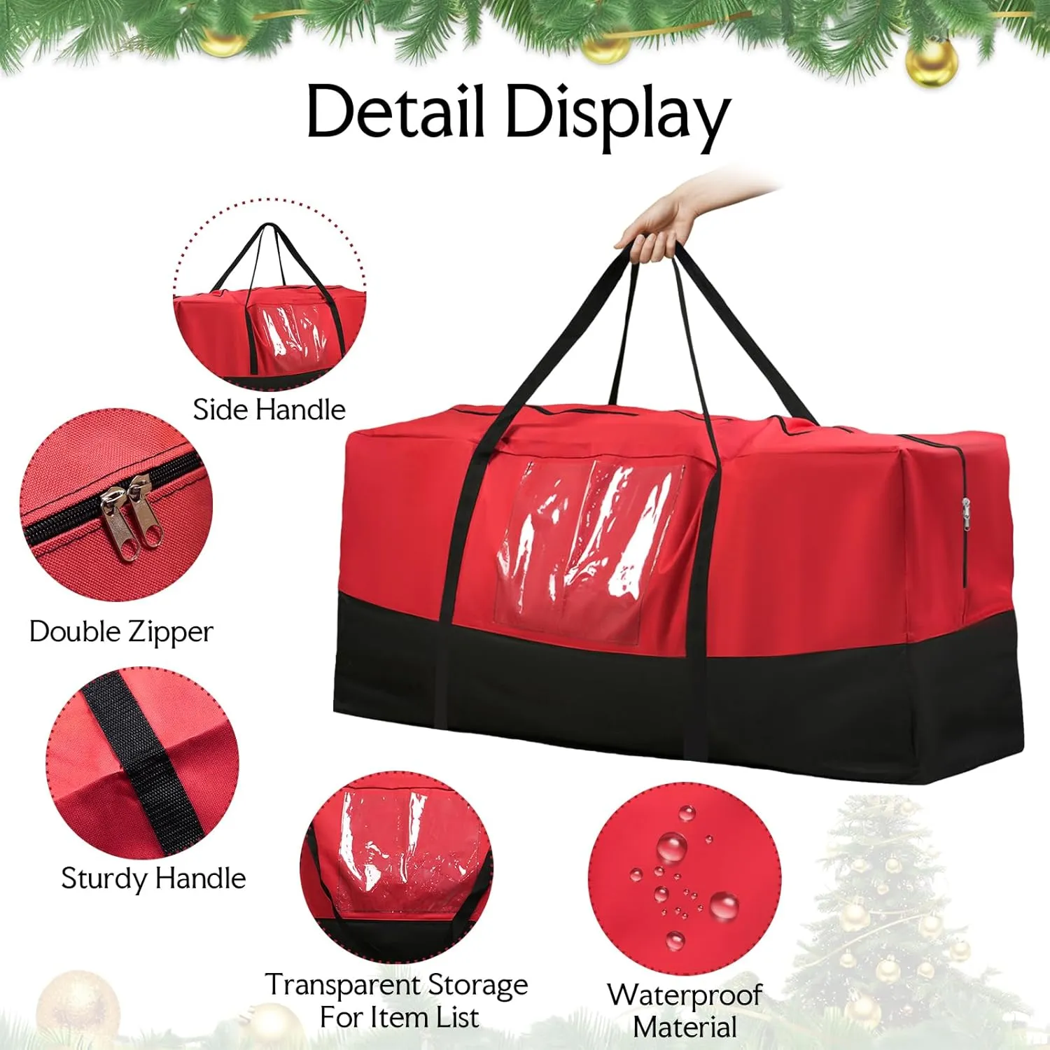 Christmas Tree Bag,Fits Up 8 Ft Tall Artificial Trees,600D Oxford Material,Heavy Duty Tree Bag,Dampproof Storage Bag with Durable Reinforced Handles & Dual Zipper&Transparent Pocket