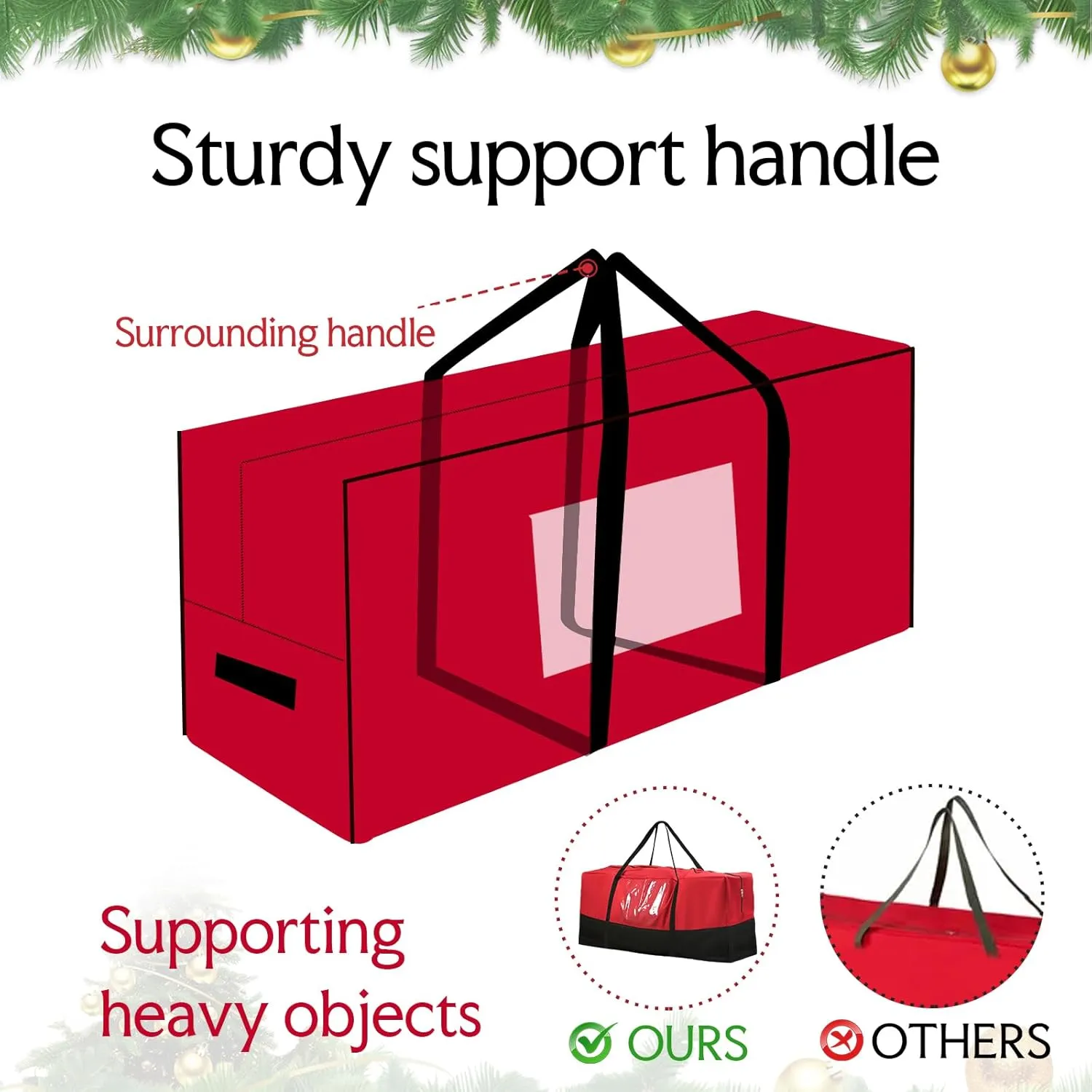 Christmas Tree Bag,Fits Up 8 Ft Tall Artificial Trees,600D Oxford Material,Heavy Duty Tree Bag,Dampproof Storage Bag with Durable Reinforced Handles & Dual Zipper&Transparent Pocket