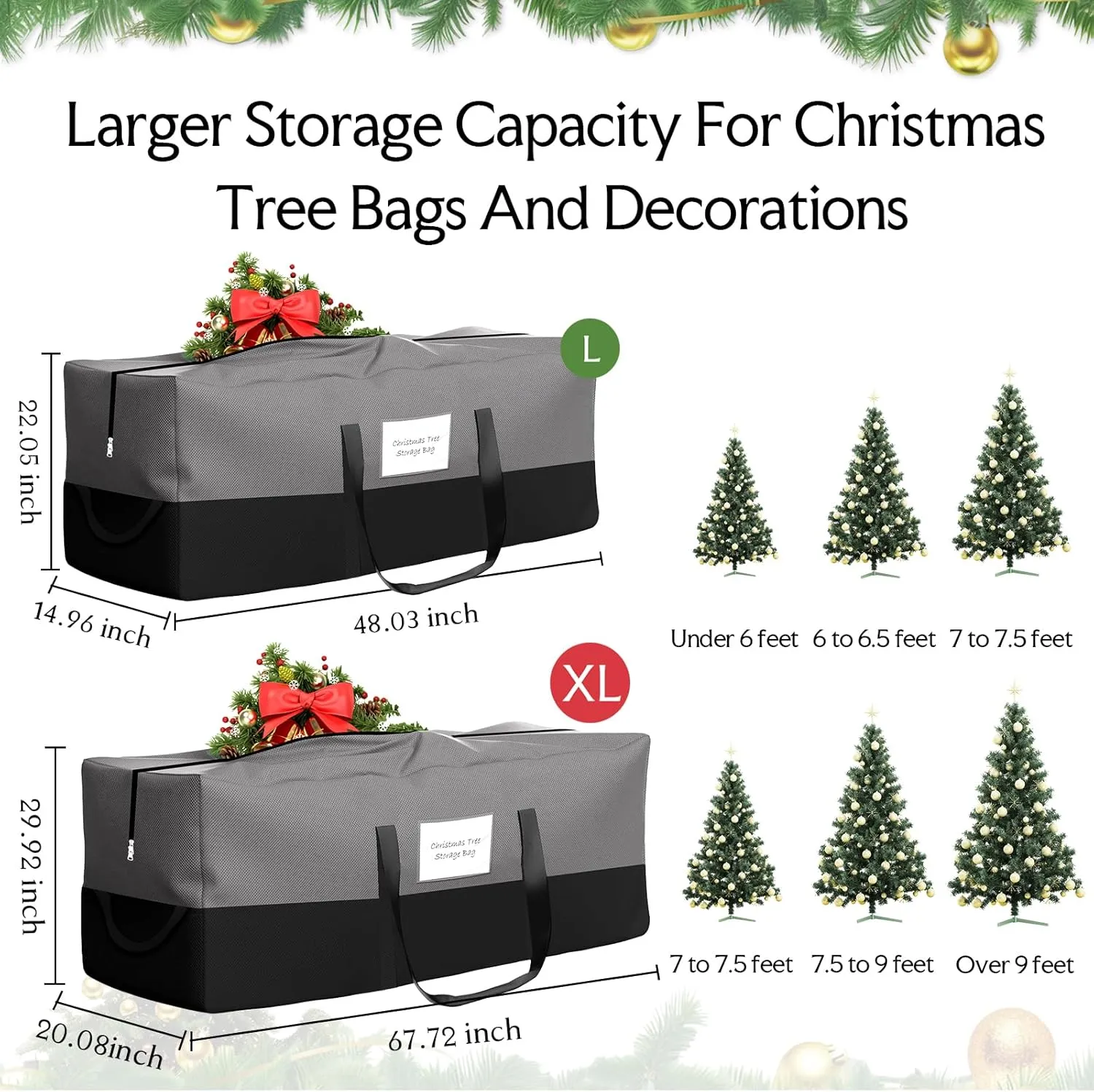 Christmas Tree Bag,Fits Up 8 Ft Tall Artificial Trees,600D Oxford Material,Heavy Duty Tree Bag,Dampproof Storage Bag with Durable Reinforced Handles & Dual Zipper&Transparent Pocket