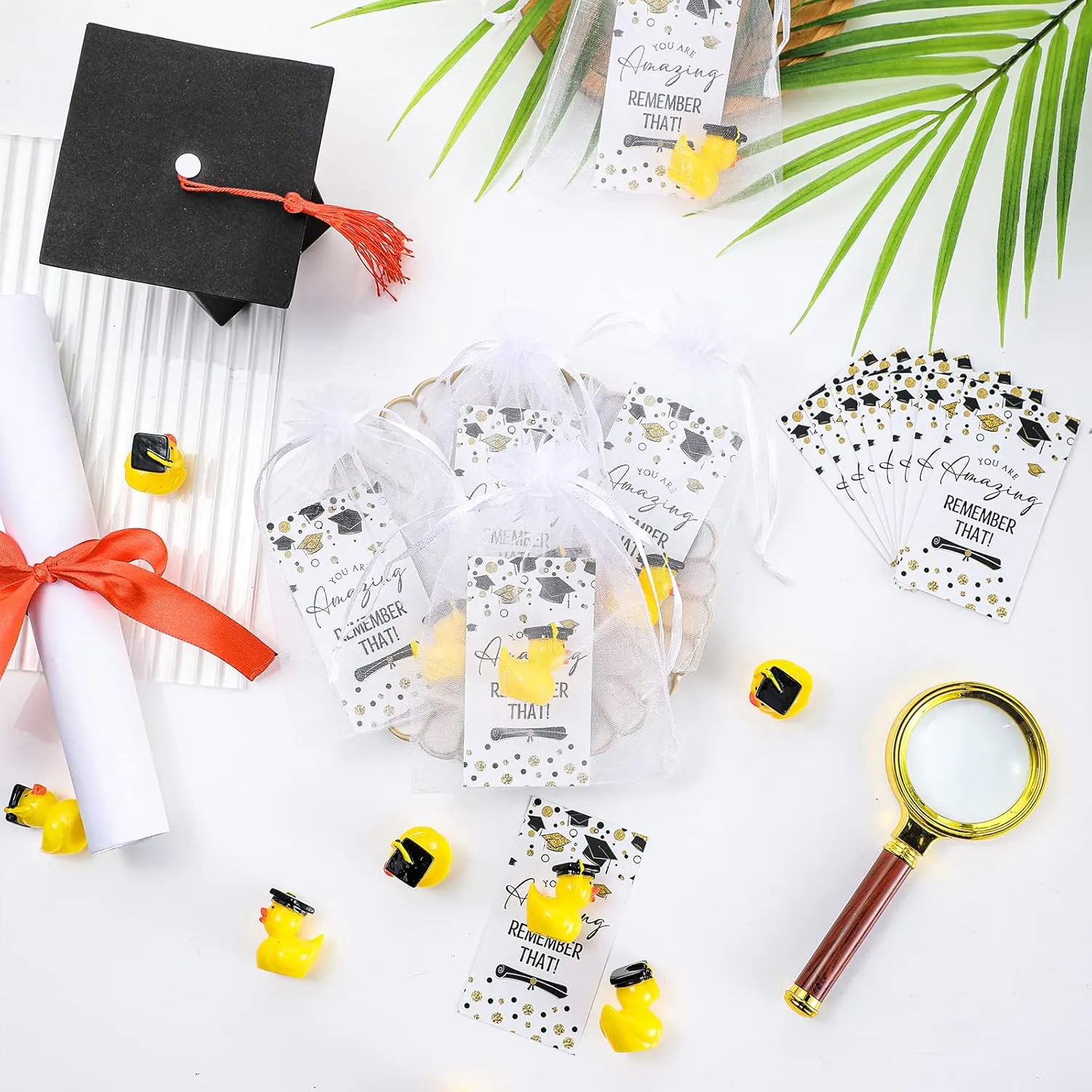 Chunful 48 Sets Class of 2025 Graduation Gifts Resin Ducks Funny Duck with Inspirational Congratulation Cards Organza Bags for School Student College Son Daughter Preschool Graduation Party Supplies
