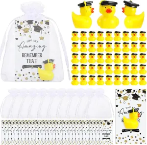 Chunful 48 Sets Class of 2025 Graduation Gifts Resin Ducks Funny Duck with Inspirational Congratulation Cards Organza Bags for School Student College Son Daughter Preschool Graduation Party Supplies