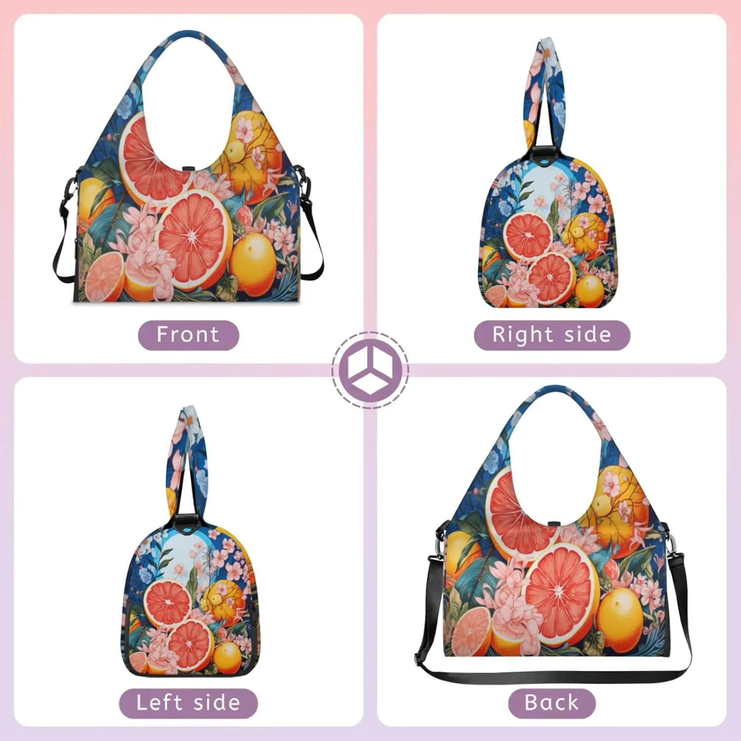 Citrus Flower Blend Waterproof Gym Bag for Men Women, Sports Duffel Bag with Shoe Compartment Yoga Mat Holder, Portable Large Travel Bag for Fitness, Camping, Weekend Trips