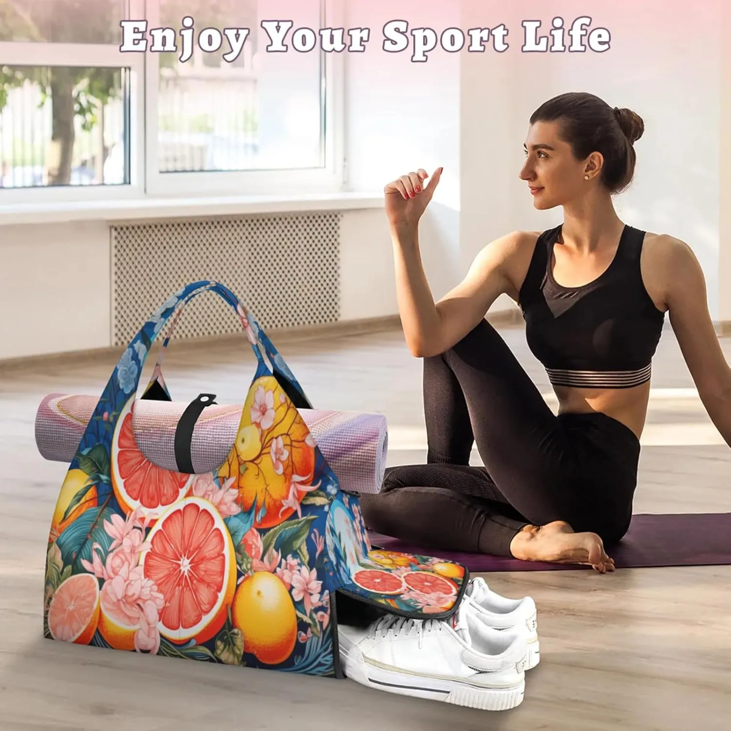 Citrus Flower Blend Waterproof Gym Bag for Men Women, Sports Duffel Bag with Shoe Compartment Yoga Mat Holder, Portable Large Travel Bag for Fitness, Camping, Weekend Trips
