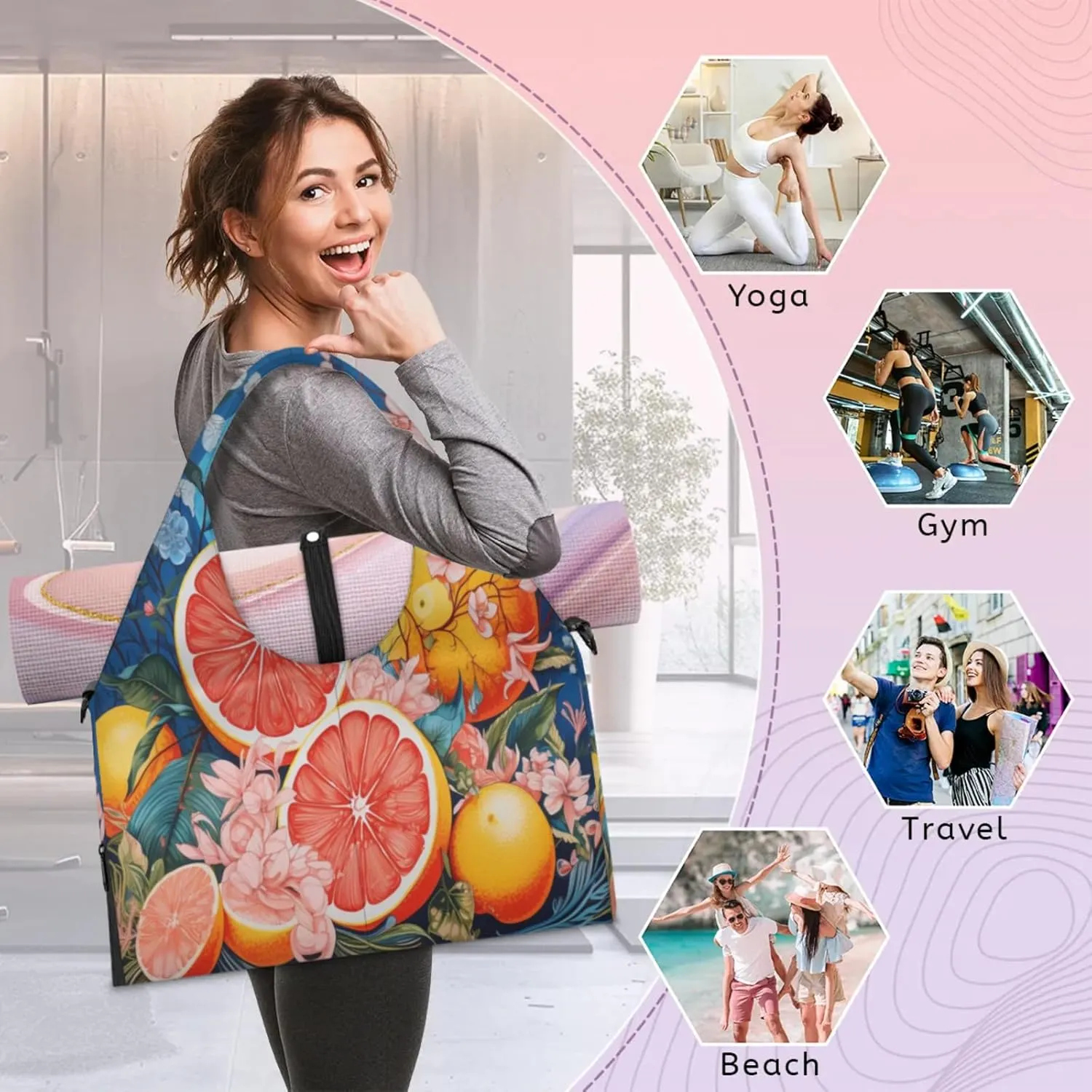 Citrus Flower Blend Waterproof Gym Bag for Men Women, Sports Duffel Bag with Shoe Compartment Yoga Mat Holder, Portable Large Travel Bag for Fitness, Camping, Weekend Trips