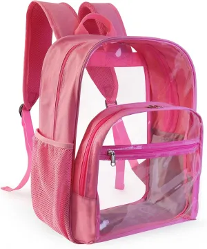 Clear Backpack for School, Heavy Duty Transparent Backpack with 0.6 mm PVC Bookbag 18 inch Clear Bags, Pink