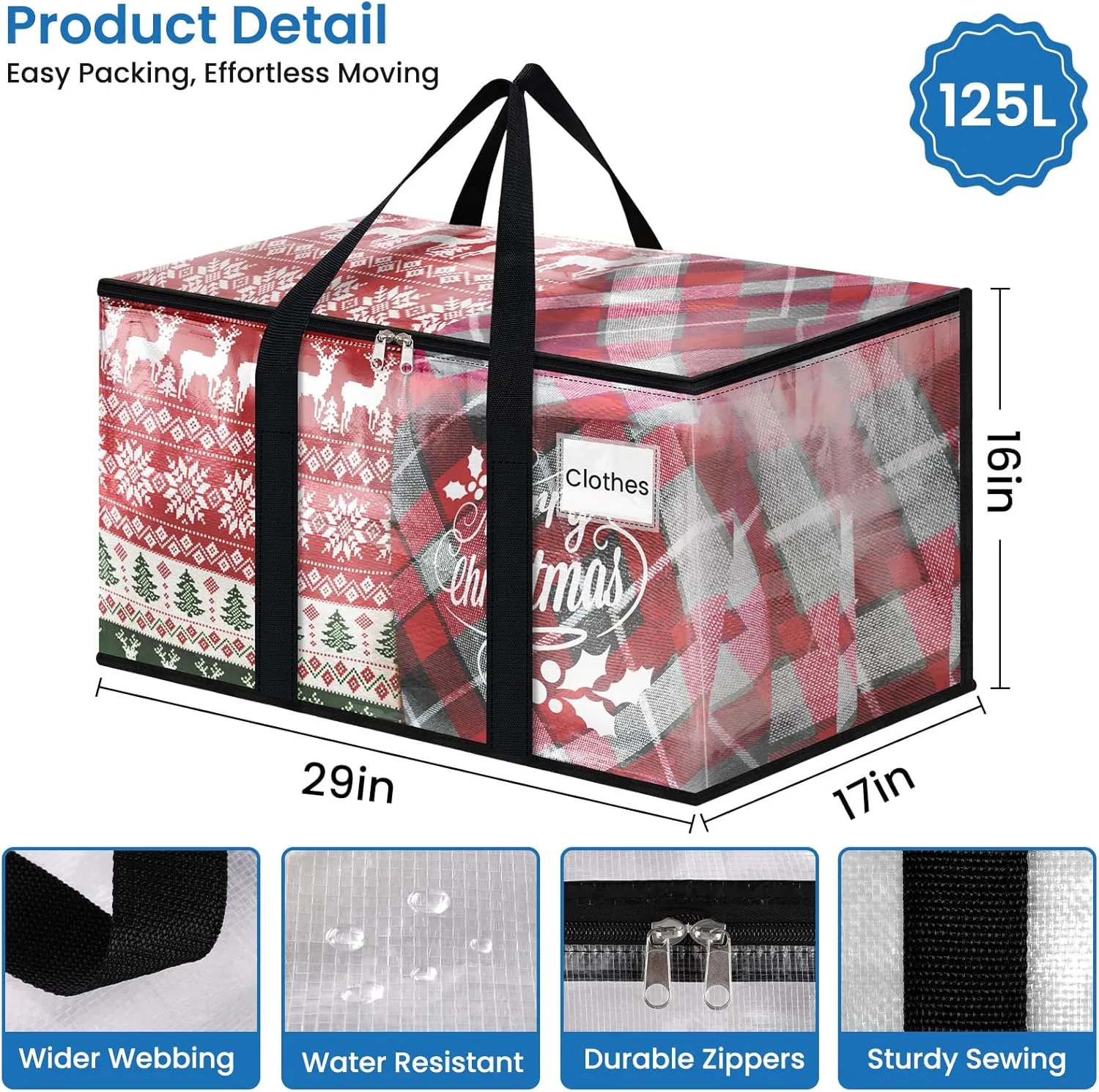 Clear Heavy Duty Extra Large Moving Bags, Reinforced Handle and Double Zipper Storage Bags for Packing Essentials (6 Packs)