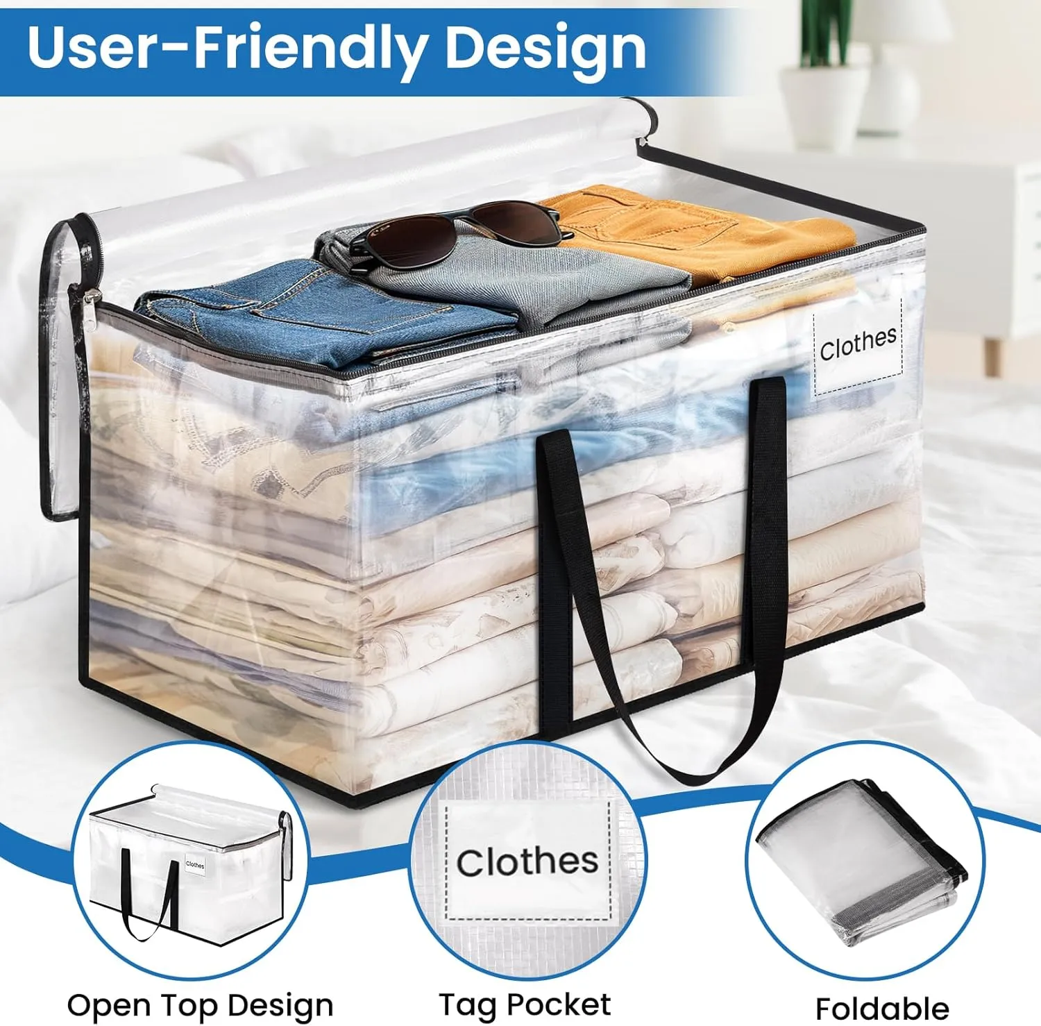 Clear Heavy Duty Extra Large Storage Bags, Reinforced Handles and Double Zippers, Packing Bags Alternative to Moving Boxes (6 Pack)