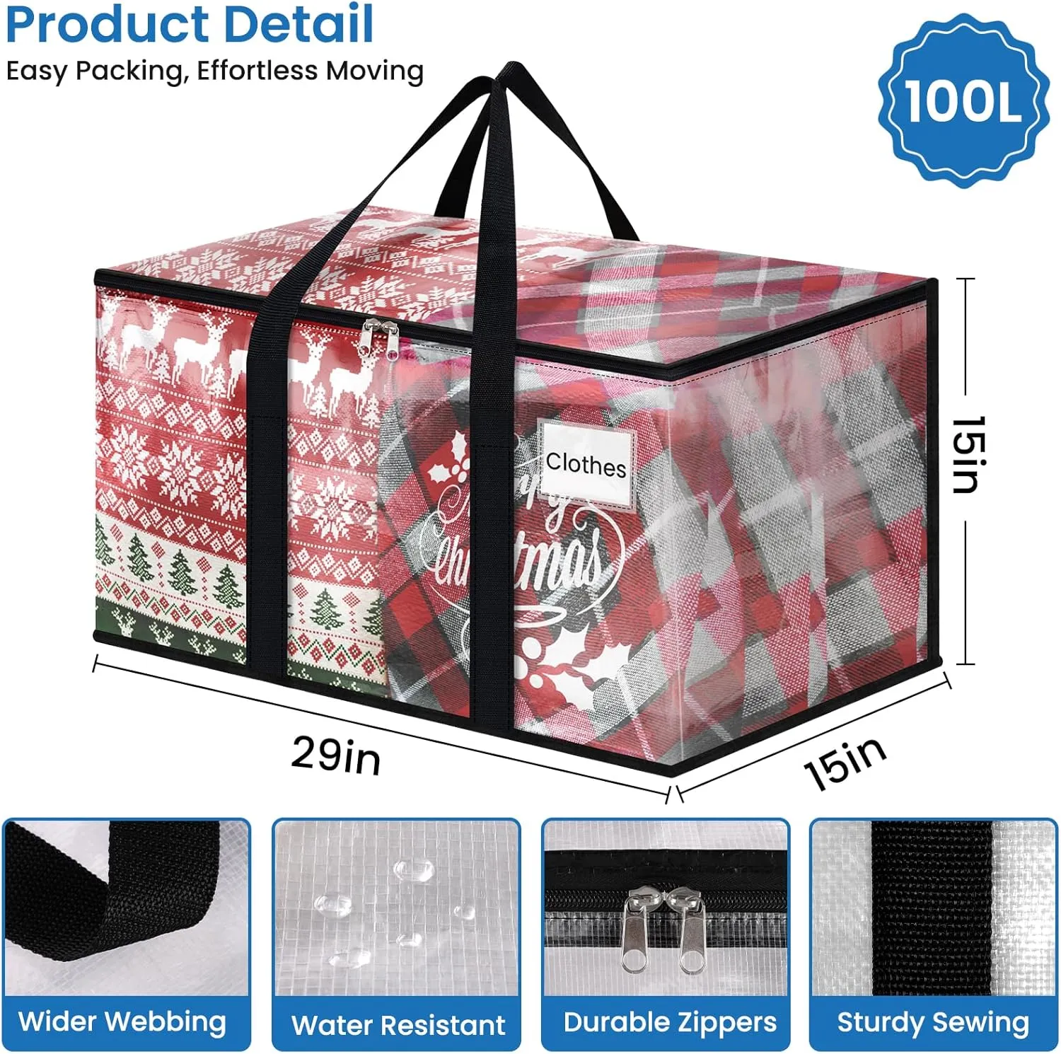 Clear Heavy Duty Extra Large Storage Bags, Reinforced Handles and Double Zippers, Packing Bags Alternative to Moving Boxes (6 Pack)