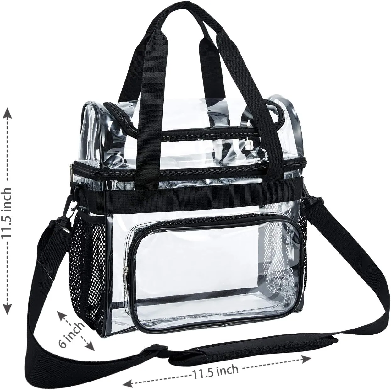 Clear Lunch Bag Heavy-Duty Tote - Double Purse for Work Concert Correctional Officers Stadium Women 12x6x12 Black