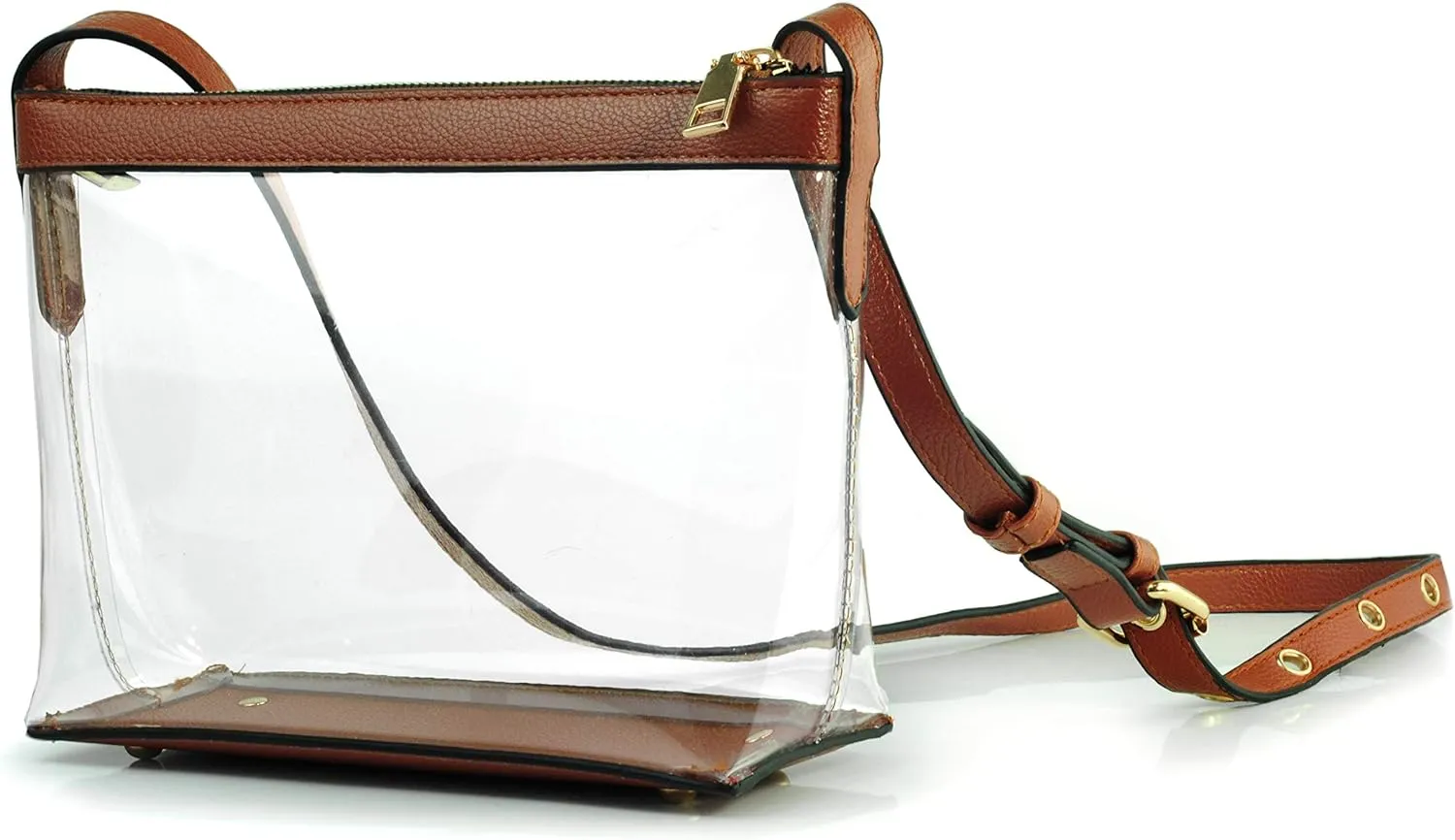 Clear Zipper Cross Body Bag with Vegan Leather Trim