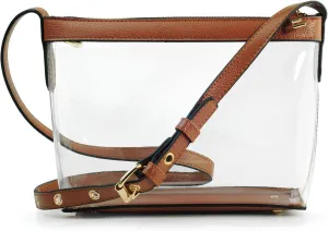 Clear Zipper Cross Body Bag with Vegan Leather Trim