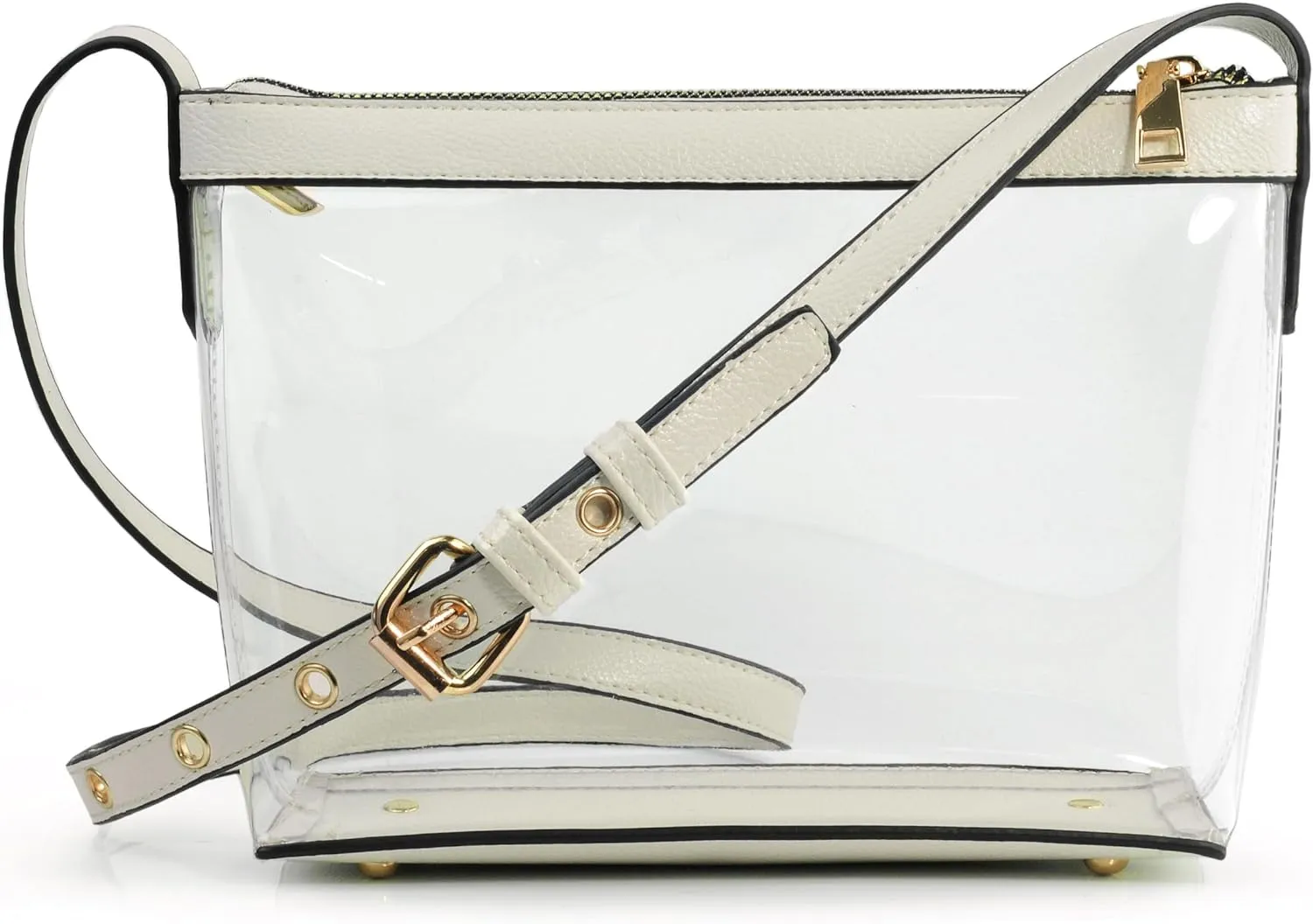 Clear Zipper Cross Body Bag with Vegan Leather Trim