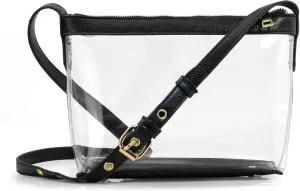 Clear Zipper Cross Body Bag with Vegan Leather Trim
