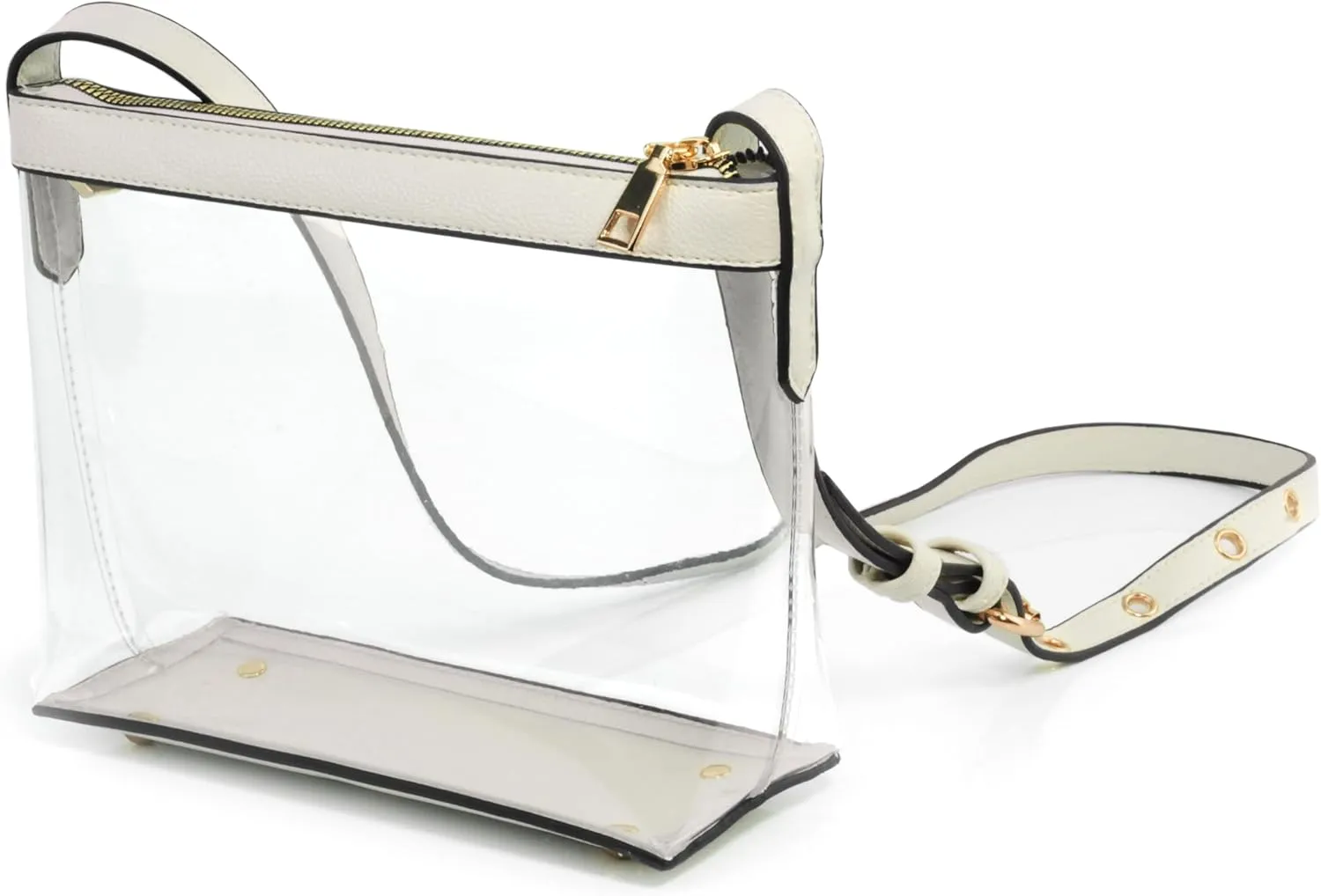 Clear Zipper Cross Body Bag with Vegan Leather Trim