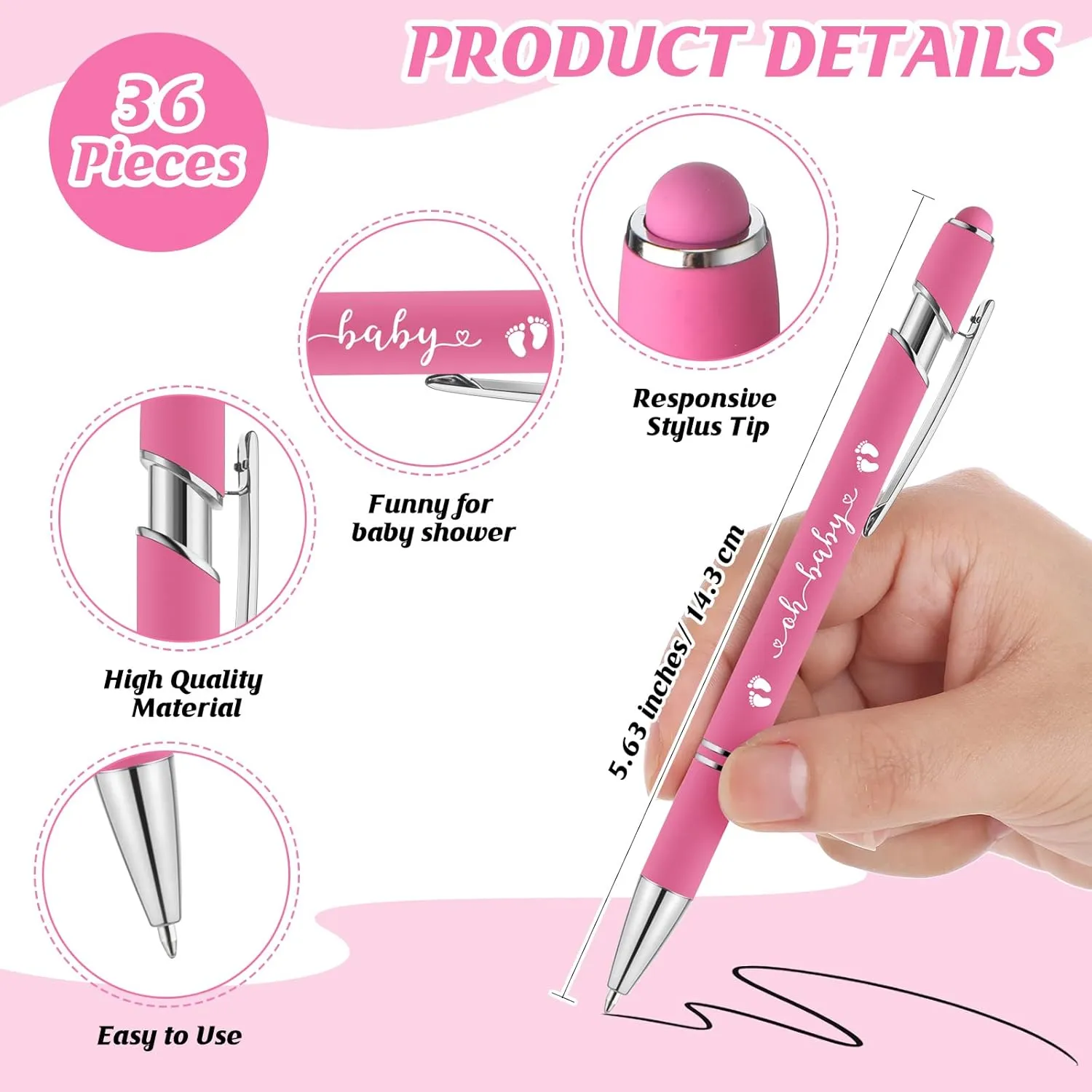Colarr 36 Set Baby Shower Favors Baby Shower Ballpoint Pen with Baby Shower Cards and Organza Bag Stylus Ballpoint Pens for Guests Gift Baby Shower Gender Reveal Party(Pink)