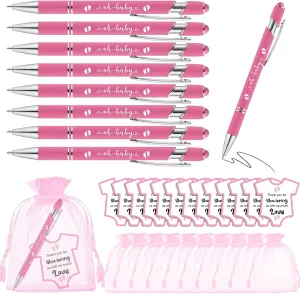 Colarr 36 Set Baby Shower Favors Baby Shower Ballpoint Pen with Baby Shower Cards and Organza Bag Stylus Ballpoint Pens for Guests Gift Baby Shower Gender Reveal Party(Pink)