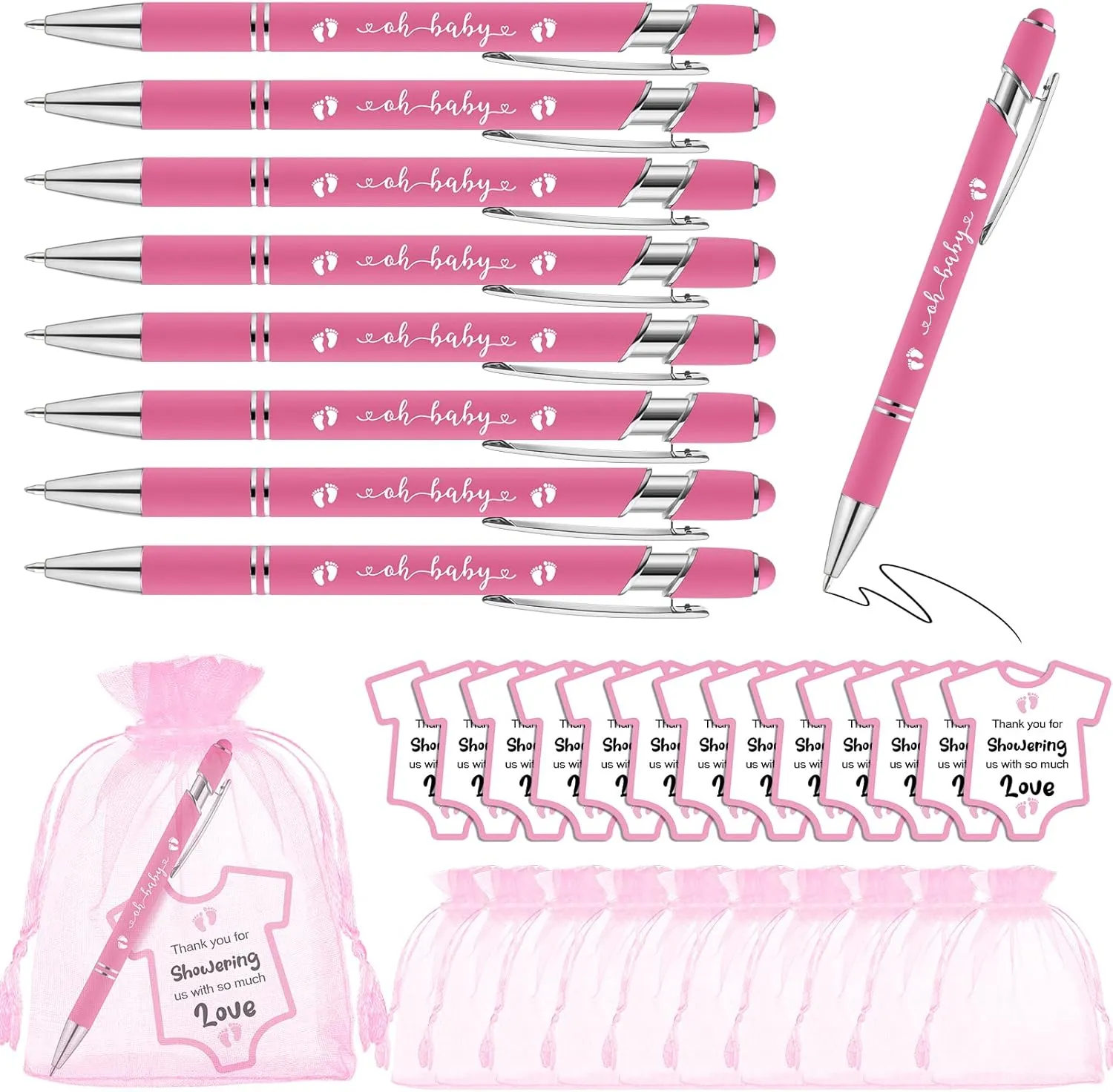 Colarr 36 Set Baby Shower Favors Baby Shower Ballpoint Pen with Baby Shower Cards and Organza Bag Stylus Ballpoint Pens for Guests Gift Baby Shower Gender Reveal Party(Pink)