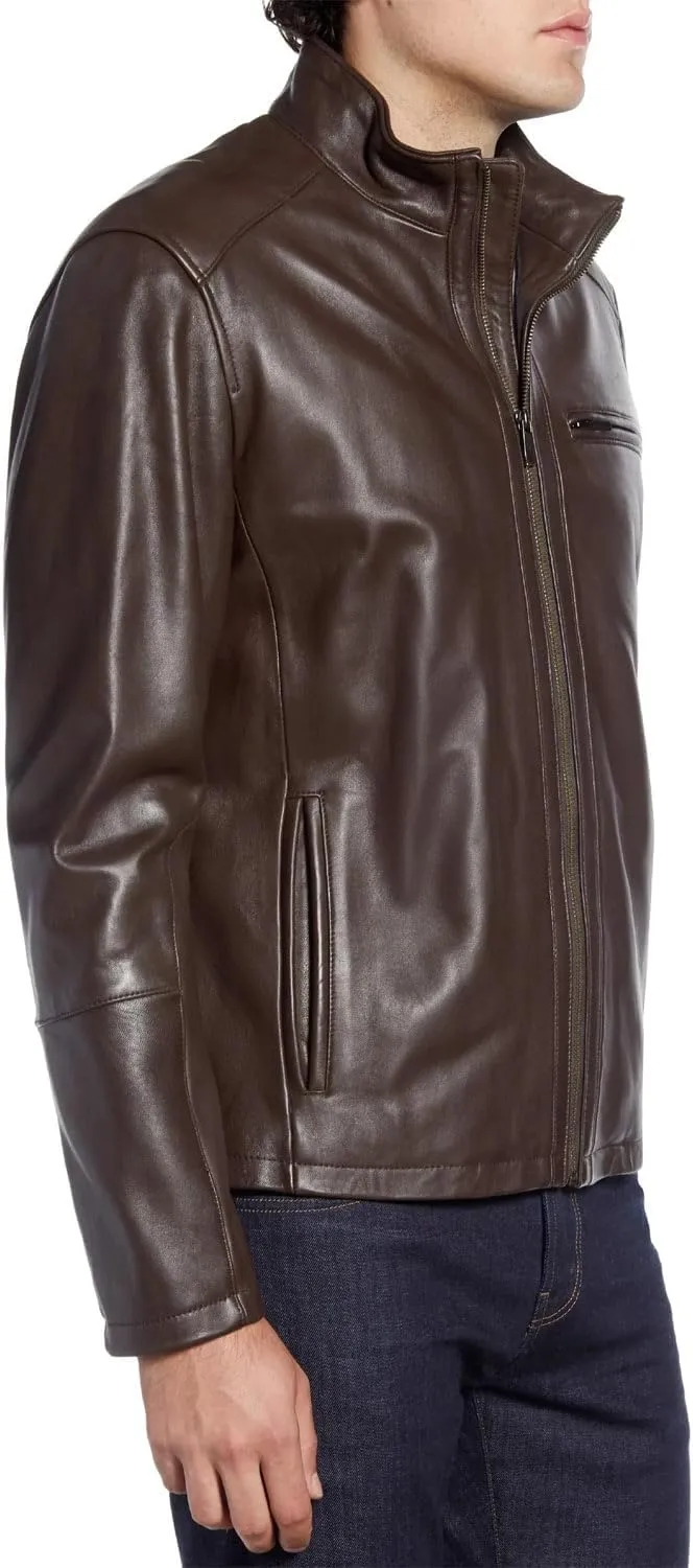 Cole Haan Men's Smooth Leather Moto Jacket