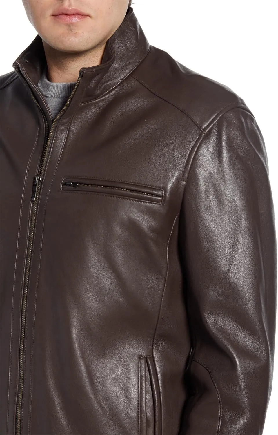 Cole Haan Men's Smooth Leather Moto Jacket