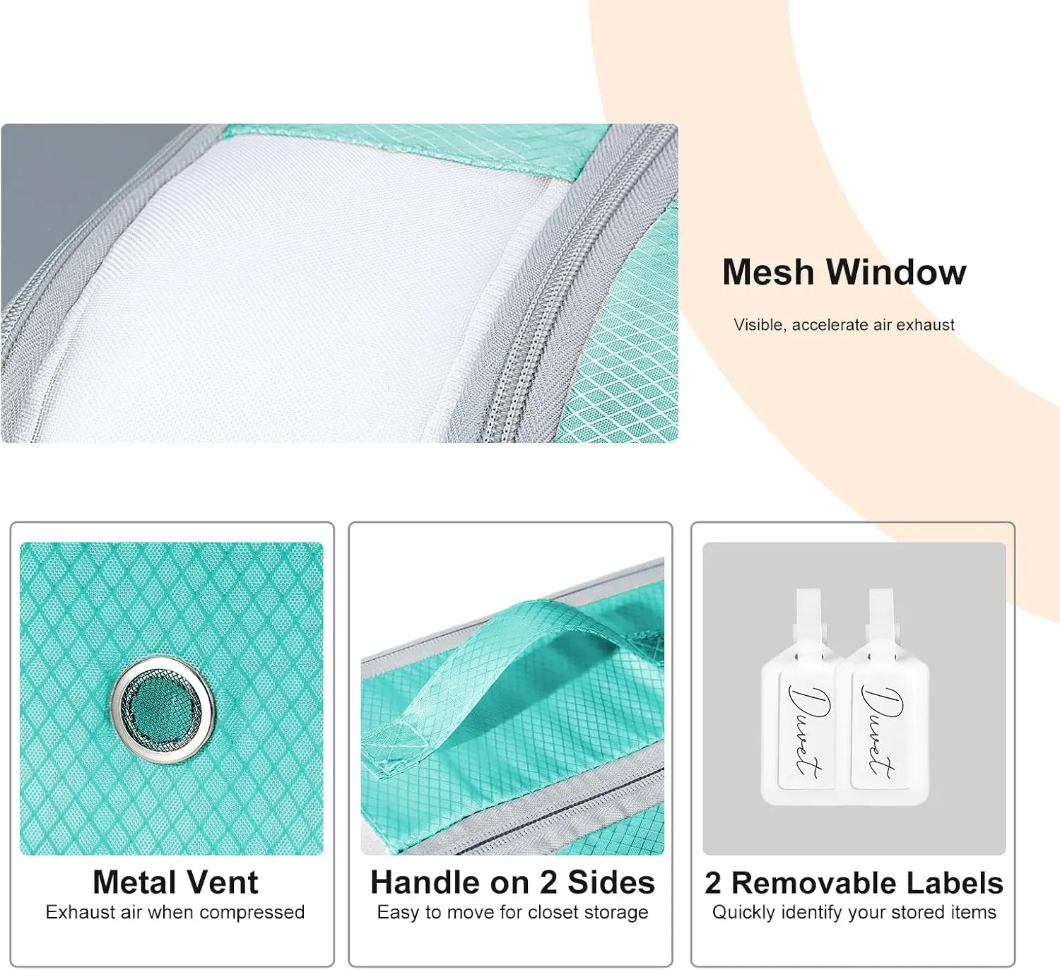 Comforter Storage Bag - Large Capacity Bedding Storage Bags Ultra Space Saving Self Compression Organizer, Washable Compression Bags for Storage Comforter Blanket Duvet Pillow, 2-Pack, Blue