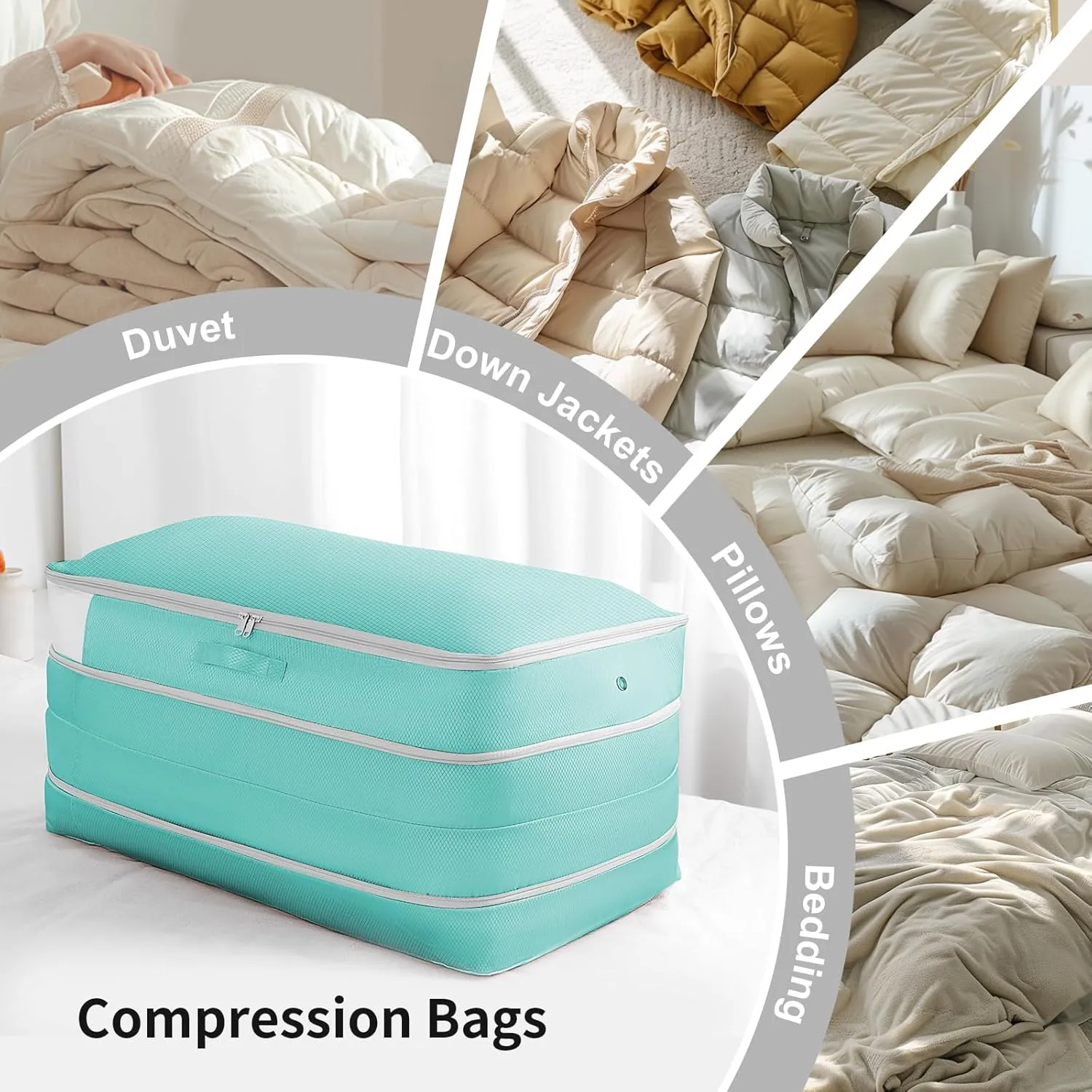 Comforter Storage Bag - Large Capacity Bedding Storage Bags Ultra Space Saving Self Compression Organizer, Washable Compression Bags for Storage Comforter Blanket Duvet Pillow, 2-Pack, Blue