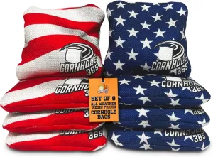 Cornhole365 Themed Cornhole Bag - All-Weather, Heavy-Duty & Durable Polyester Fabric, Resin Filling, Double-Stitched Duck Cloth - Professional Cornhole Bean Bags for Indoor & Outdoor Use - Set of 8