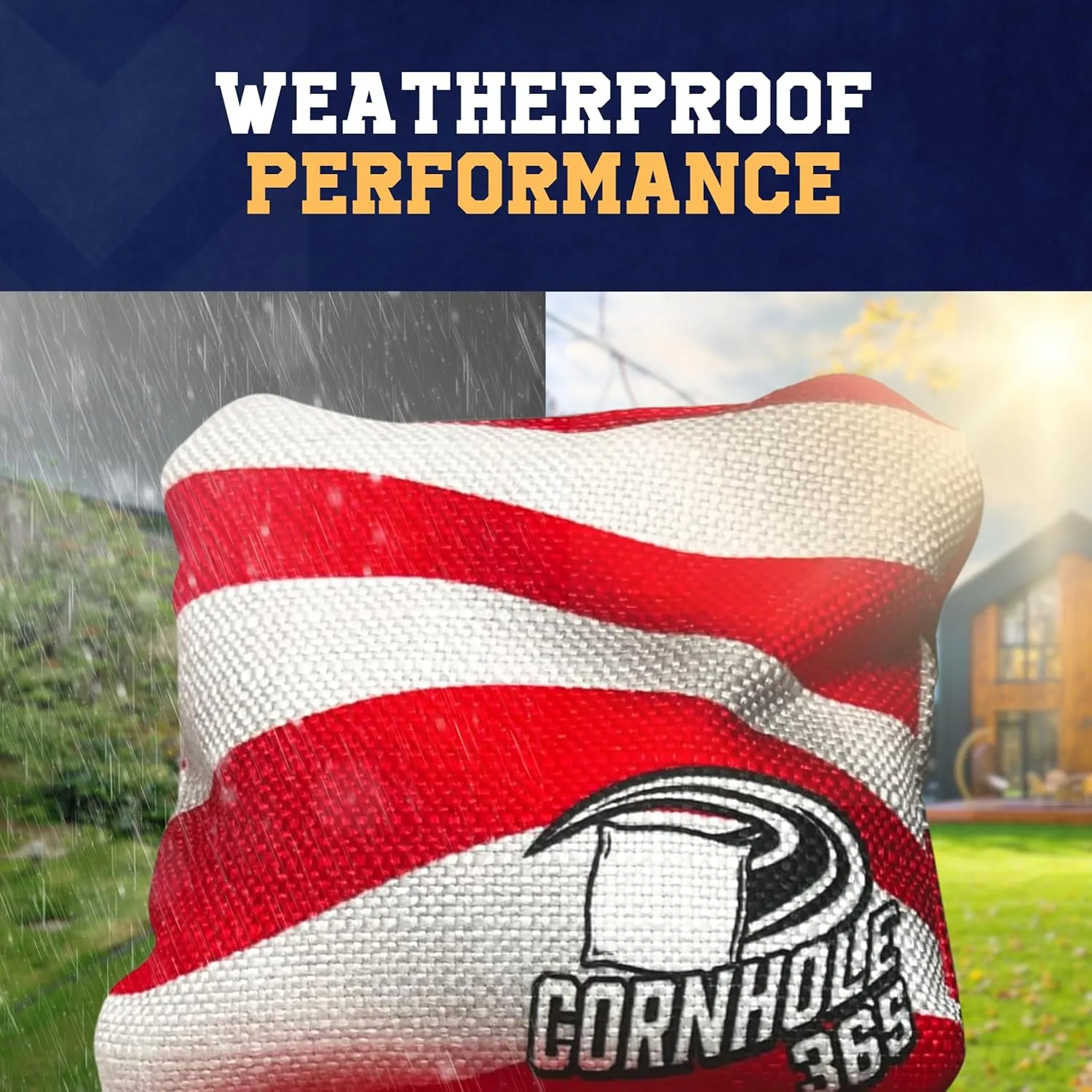 Cornhole365 Themed Cornhole Bag - All-Weather, Heavy-Duty & Durable Polyester Fabric, Resin Filling, Double-Stitched Duck Cloth - Professional Cornhole Bean Bags for Indoor & Outdoor Use - Set of 8