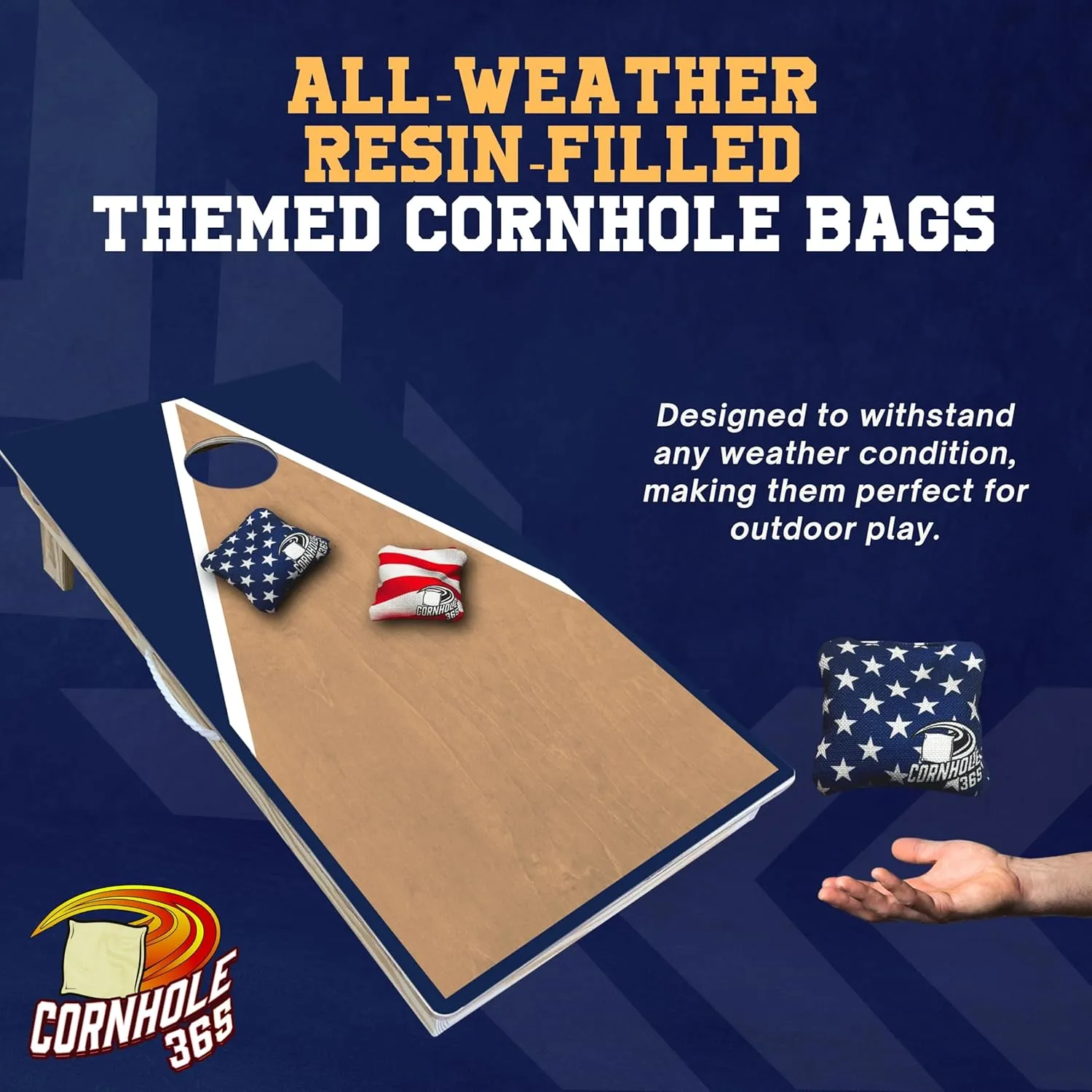 Cornhole365 Themed Cornhole Bag - All-Weather, Heavy-Duty & Durable Polyester Fabric, Resin Filling, Double-Stitched Duck Cloth - Professional Cornhole Bean Bags for Indoor & Outdoor Use - Set of 8