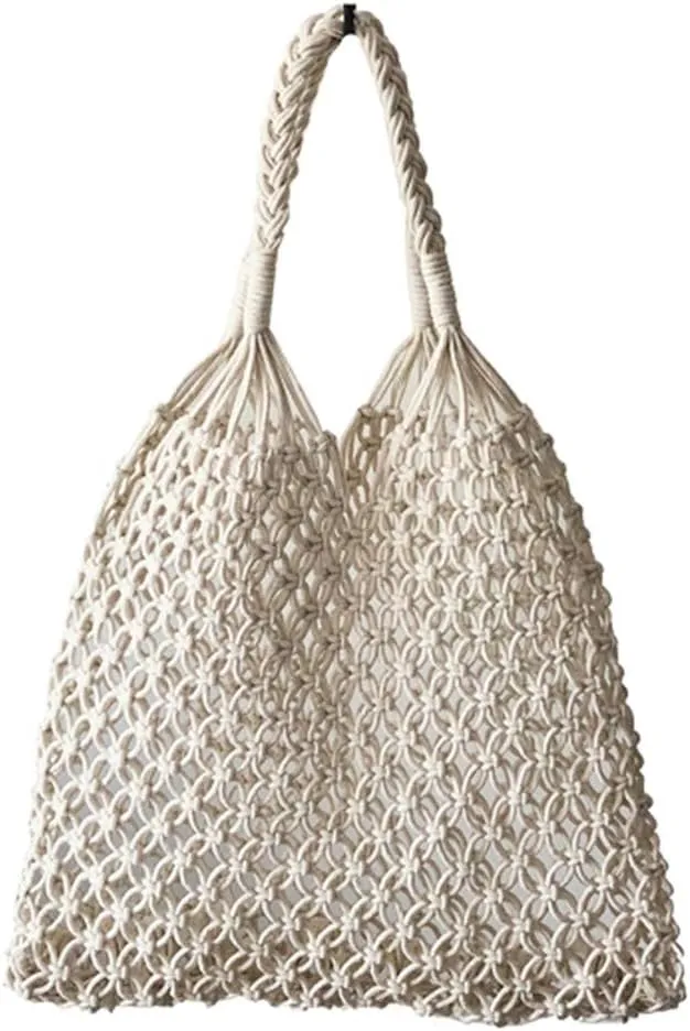 Cotton Rope Travel Beach Fishing Net Handbag Shopping Woven Shoulder Bag for Women