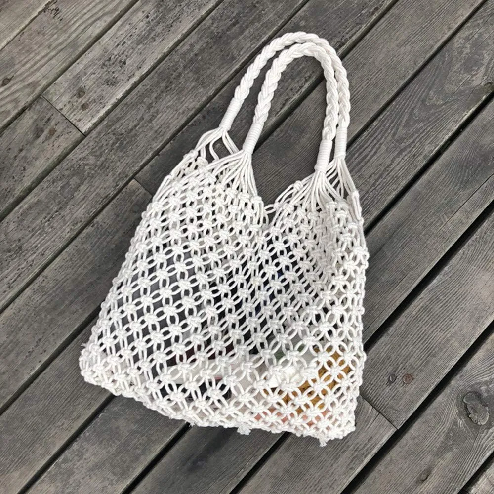 Cotton Rope Travel Beach Fishing Net Handbag Shopping Woven Shoulder Bag for Women