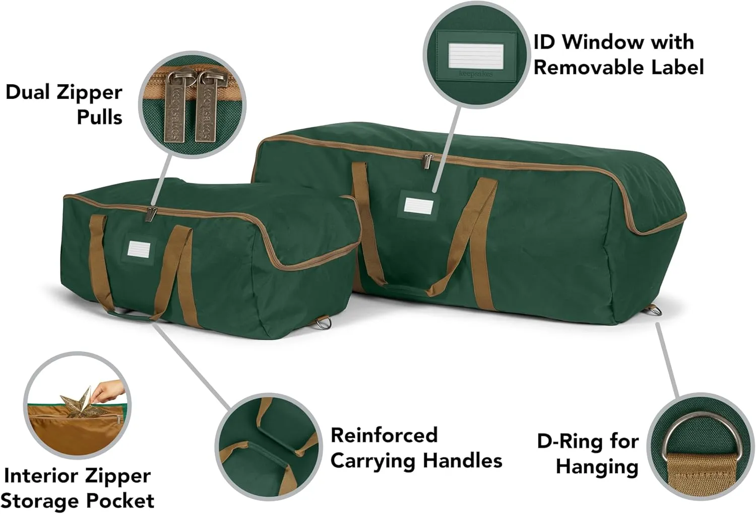 Covermates Keepsakes Garland Duffle Bag – Durable Polyester, Reinforced Handles, Fits up to 25 Foot Garland Depending on Thickness - Holiday Storage, Green