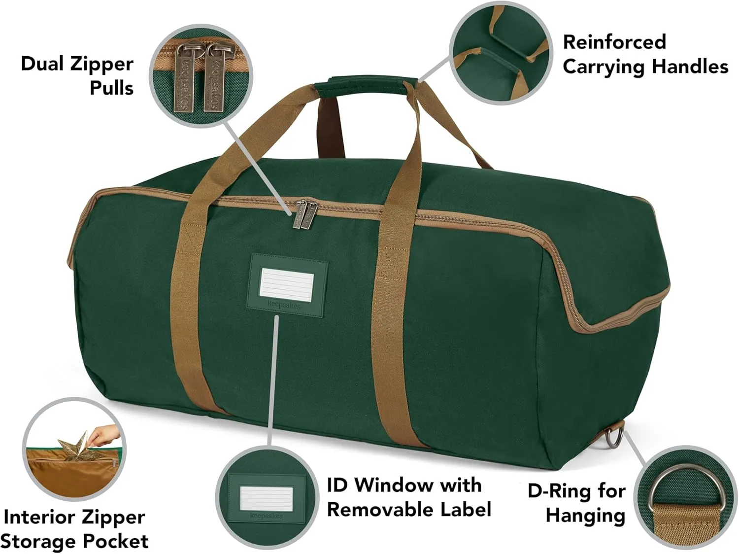 Covermates Keepsakes Garland Duffle Bag – Durable Polyester, Reinforced Handles, Fits up to 25 Foot Garland Depending on Thickness - Holiday Storage, Green
