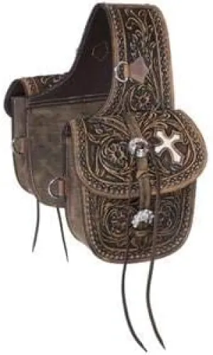 Cow Hide Genuine Leather Western Trail Tooling Carving Horse Saddle Bag, Size: 10” L x 10” W x 3 ½” D M115