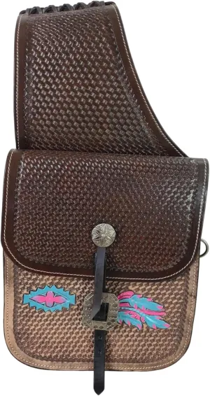 Cow Hide Genuine Leather Western Trail Tooling Carving Horse Saddle Bag, Size: 10” L x 10” W x 3 ½” D M152