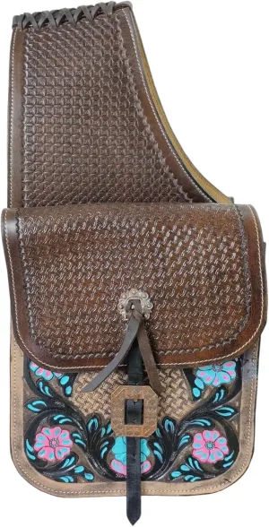Cow Hide Genuine Leather Western Trail Tooling Carving Horse Saddle Bag, Size: 10” L x 10” W x 3 ½” D M162