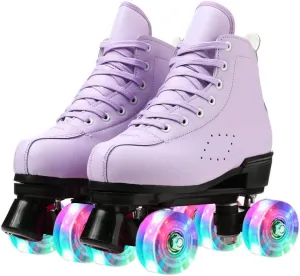 Cowhide High-Top Roller Skates - Classic Double Row Four-Wheel Skates for Men, Women & Girls
